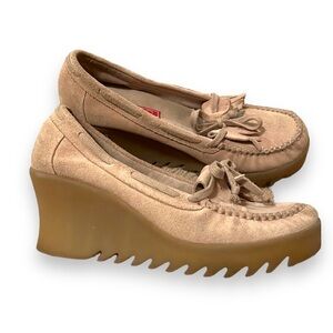Y2k Hot Kiss 9.5 Suede Baron wedges Platforms sawtooth chunky sole shoes